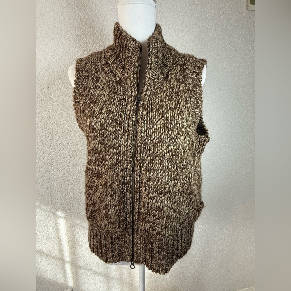 Sundance Brown Mohair Alpaca Blend Vest Ribbed Knit Front Zipped Sz L
